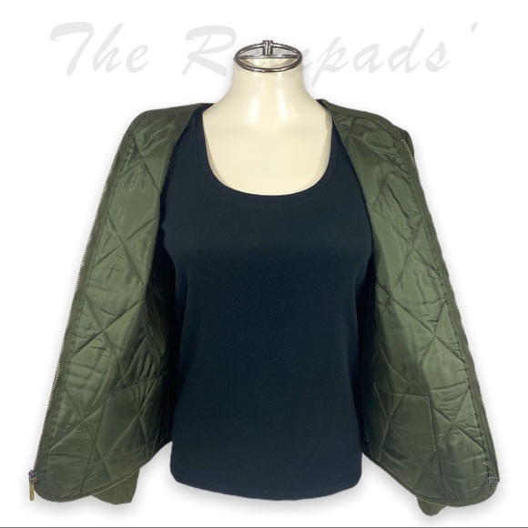 Company Ellen Tracy Quilted Hunter Green Army Zip-up Jacket Size Petite 6 - Picture 6 of 12